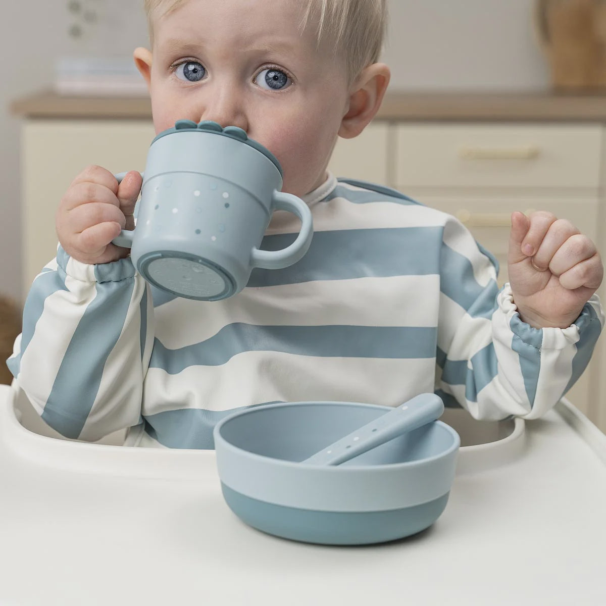 Sleeved Pocket Bib Blue Stripe