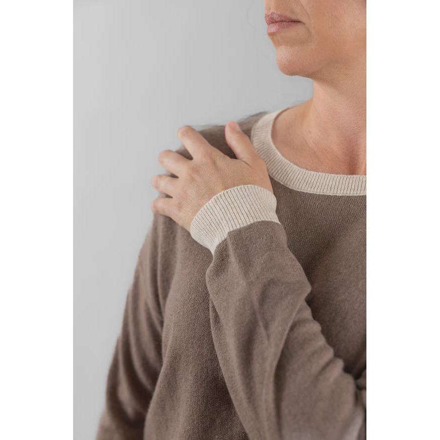 Brown Swing Jumper with Oatmeal Contrast