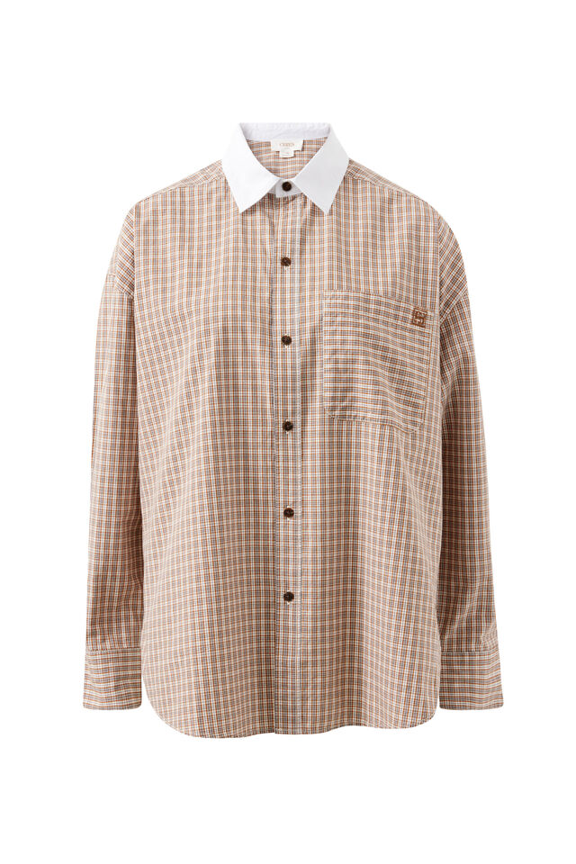 Peta Oversized Shirt Toffee Check - Gateway Gifts