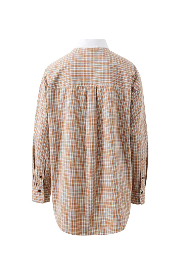 Peta Oversized Shirt Toffee Check - Gateway Gifts