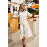 Ava Short Sleeve Midi Dress / Fresh Ecru Twill - Gateway Gifts