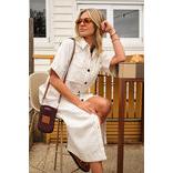 Ava Short Sleeve Midi Dress / Fresh Ecru Twill - Gateway Gifts