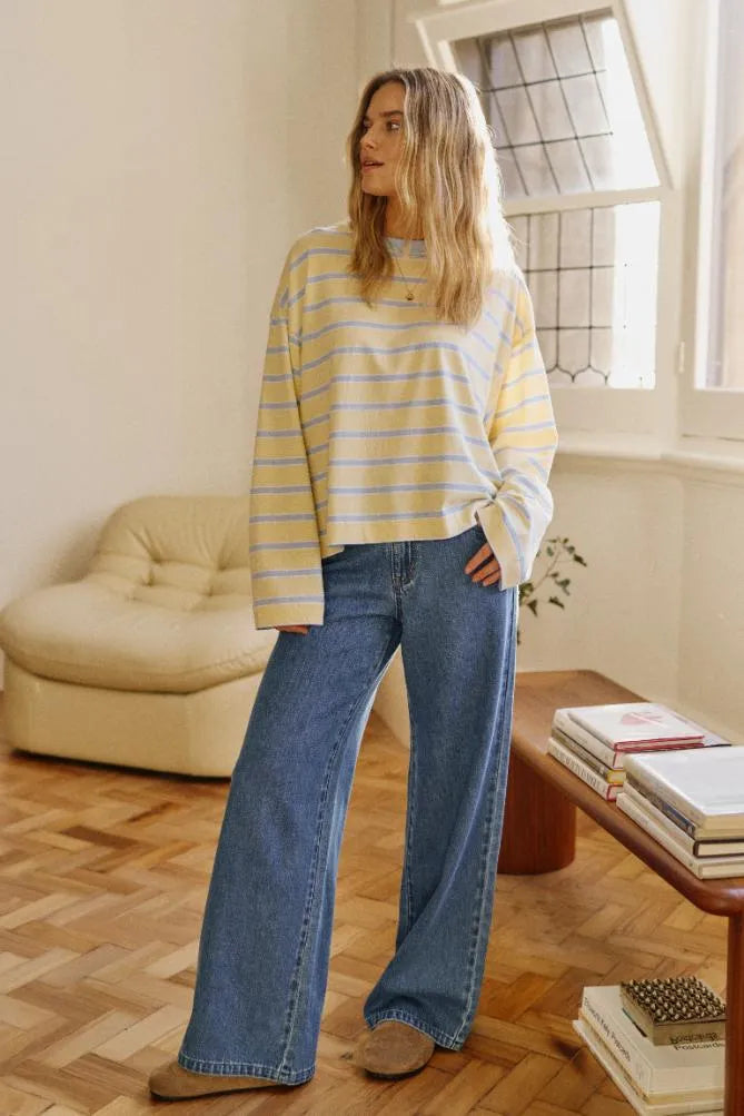 Beau Long Skeeve Tee butter/China Blue Stripe