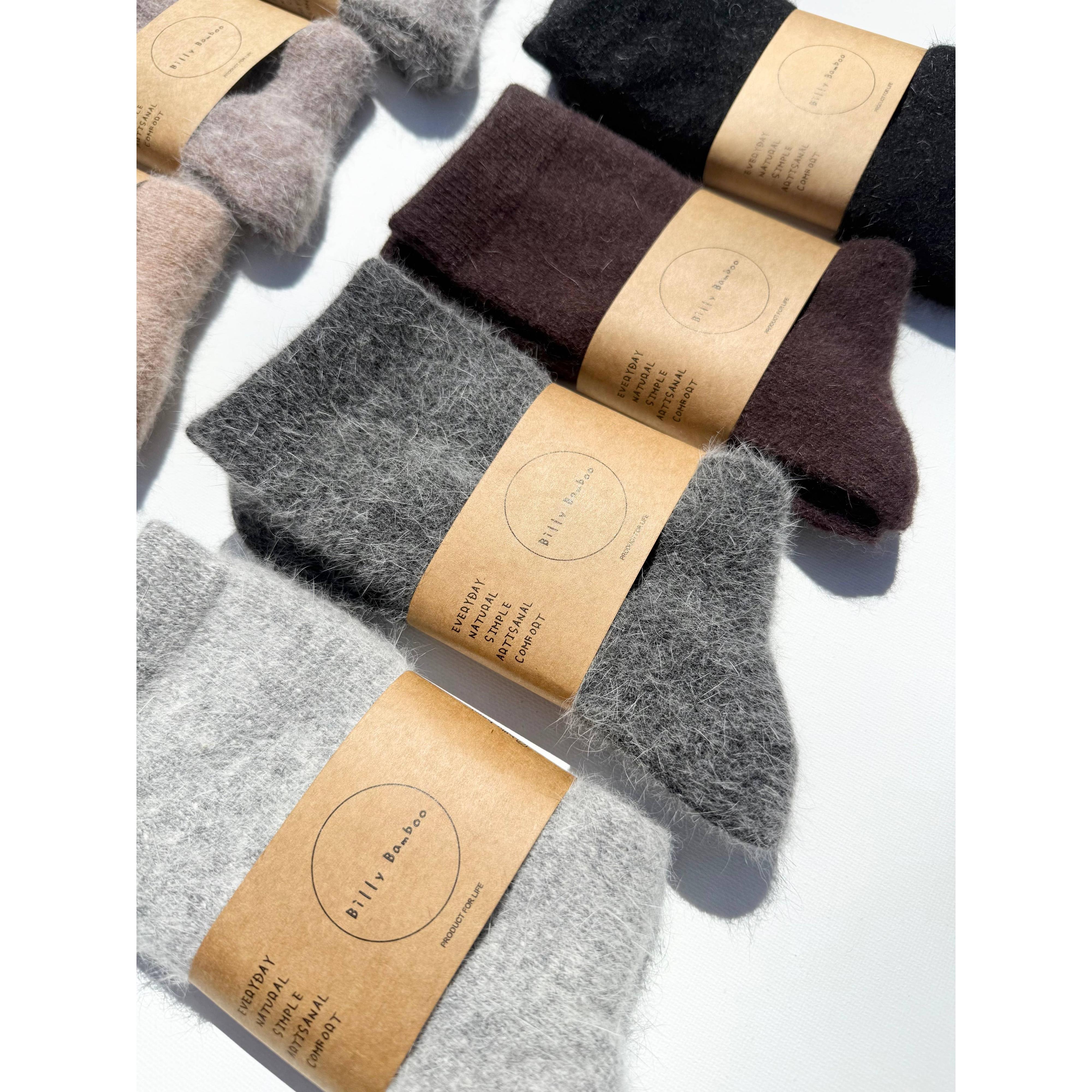 FLUFFY ANGORA SOCKS - NEUTRAL: Mushroom / Women’s 7.5 - 11.5, Men’s 6.5 - 10.5