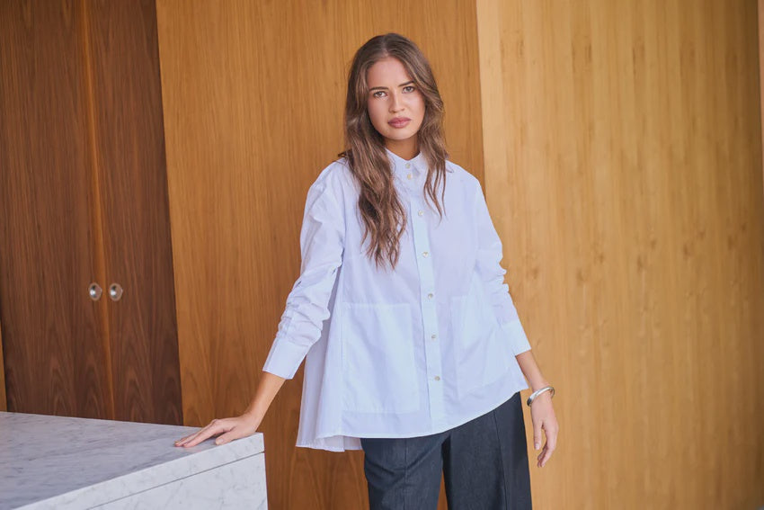 Flared Poplin Shirt White - Gateway Gifts