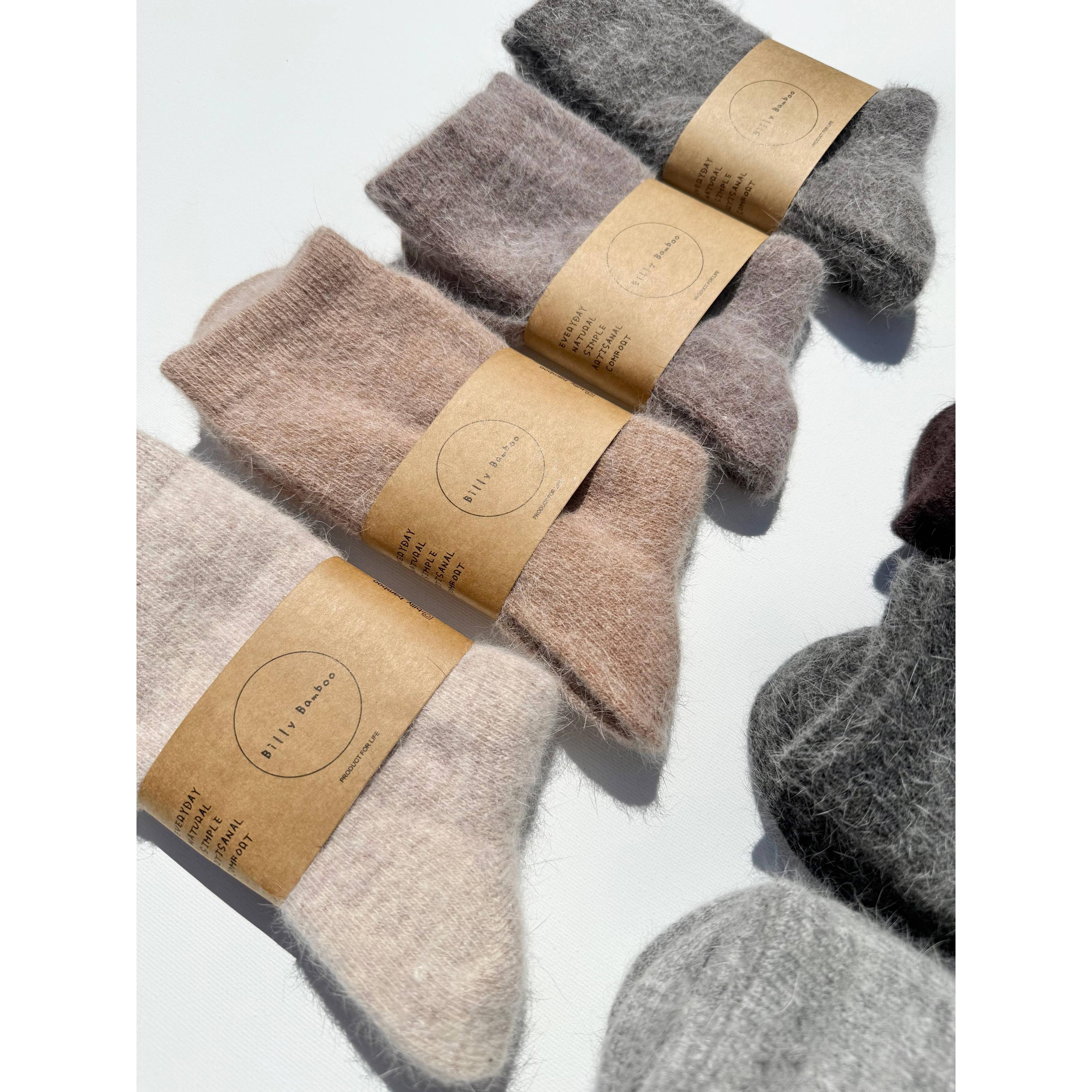 FLUFFY ANGORA SOCKS - NEUTRAL: Mushroom / Women’s 7.5 - 11.5, Men’s 6.5 - 10.5