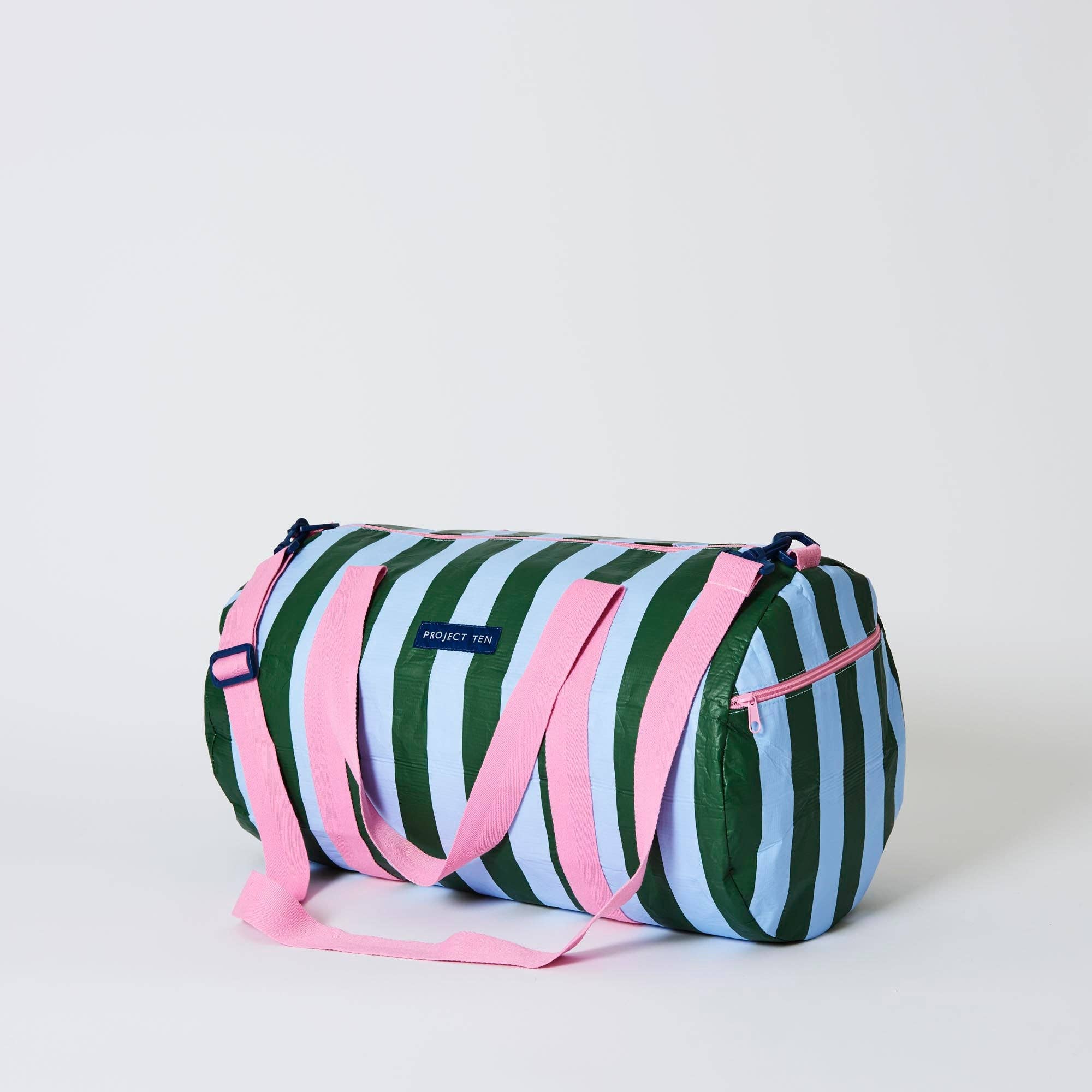 Barrel Bag – Green Blue Stripe - Gateway Gifts