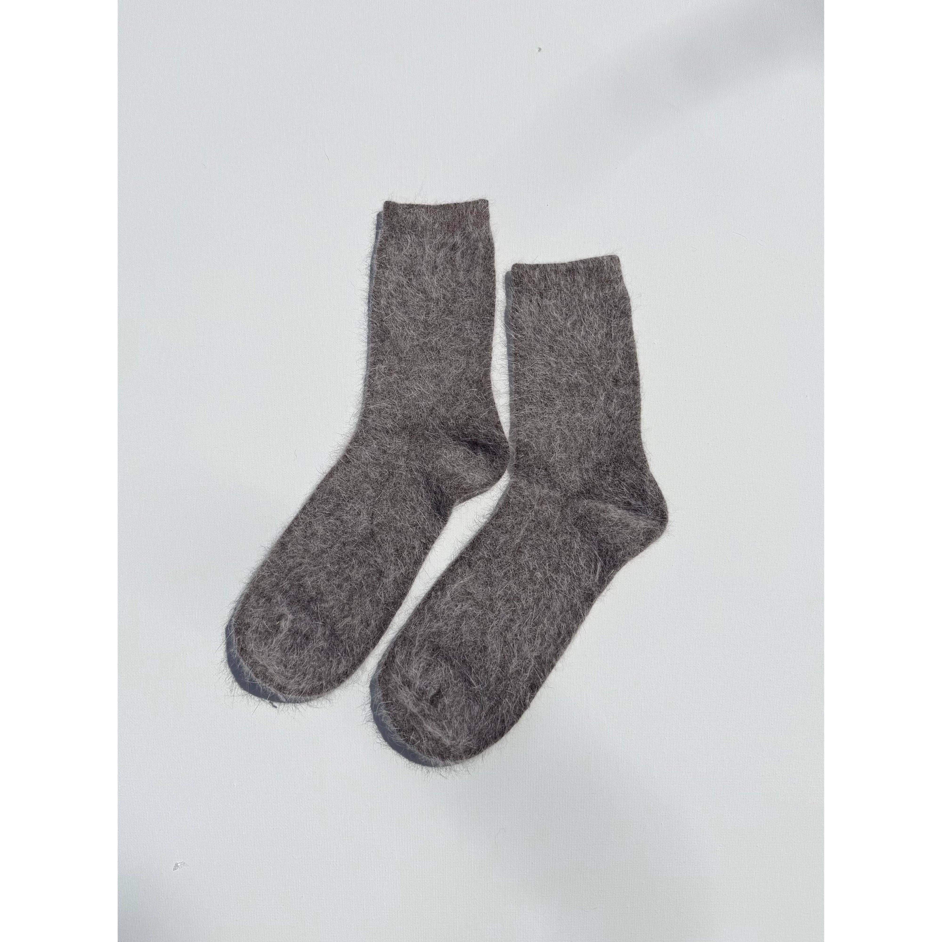 FLUFFY ANGORA SOCKS - NEUTRAL: Dark mushroom / Women’s 7.5 - 11.5, Men’s 6.5 - 10.5