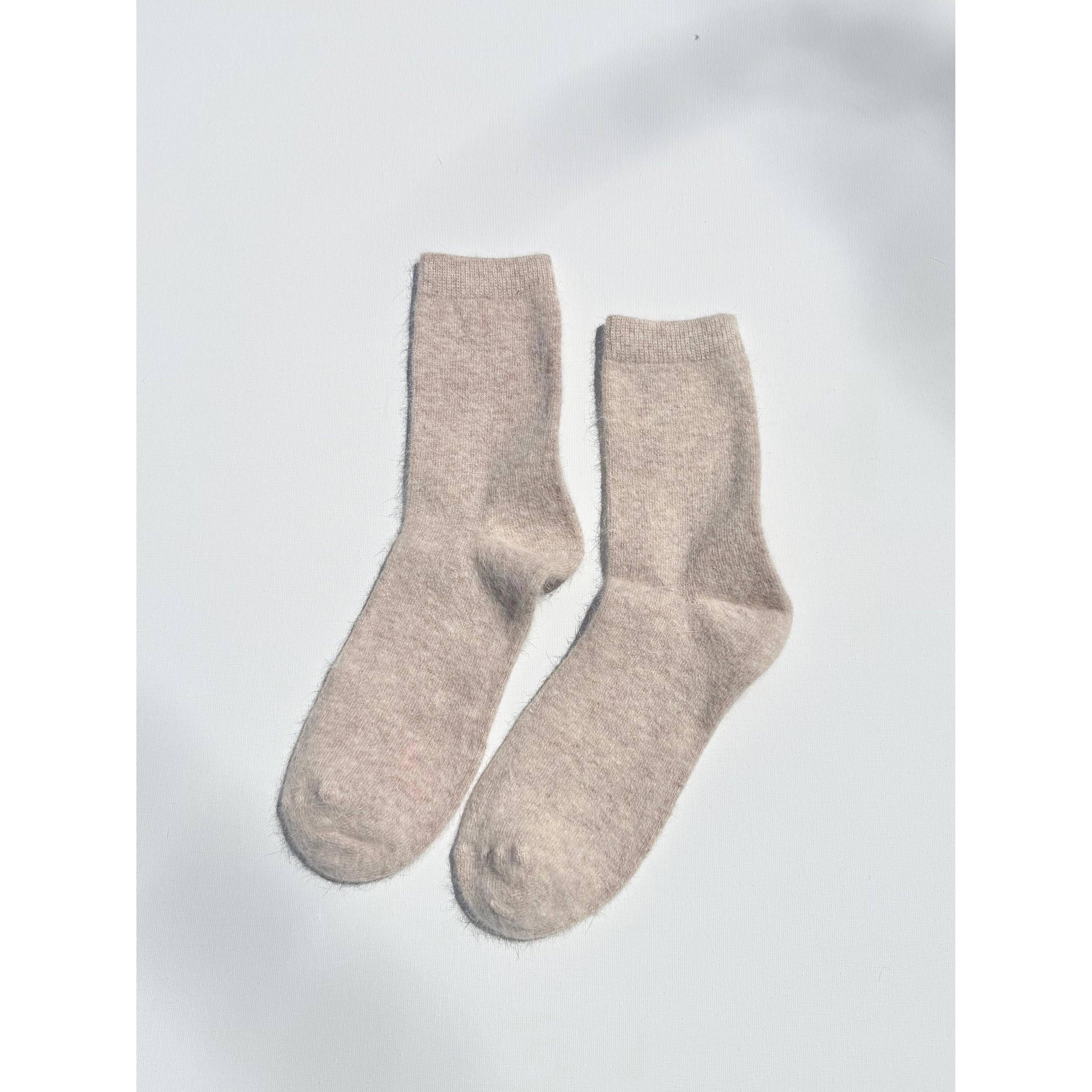 FLUFFY ANGORA SOCKS - NEUTRAL: Dark mushroom / Women’s 7.5 - 11.5, Men’s 6.5 - 10.5