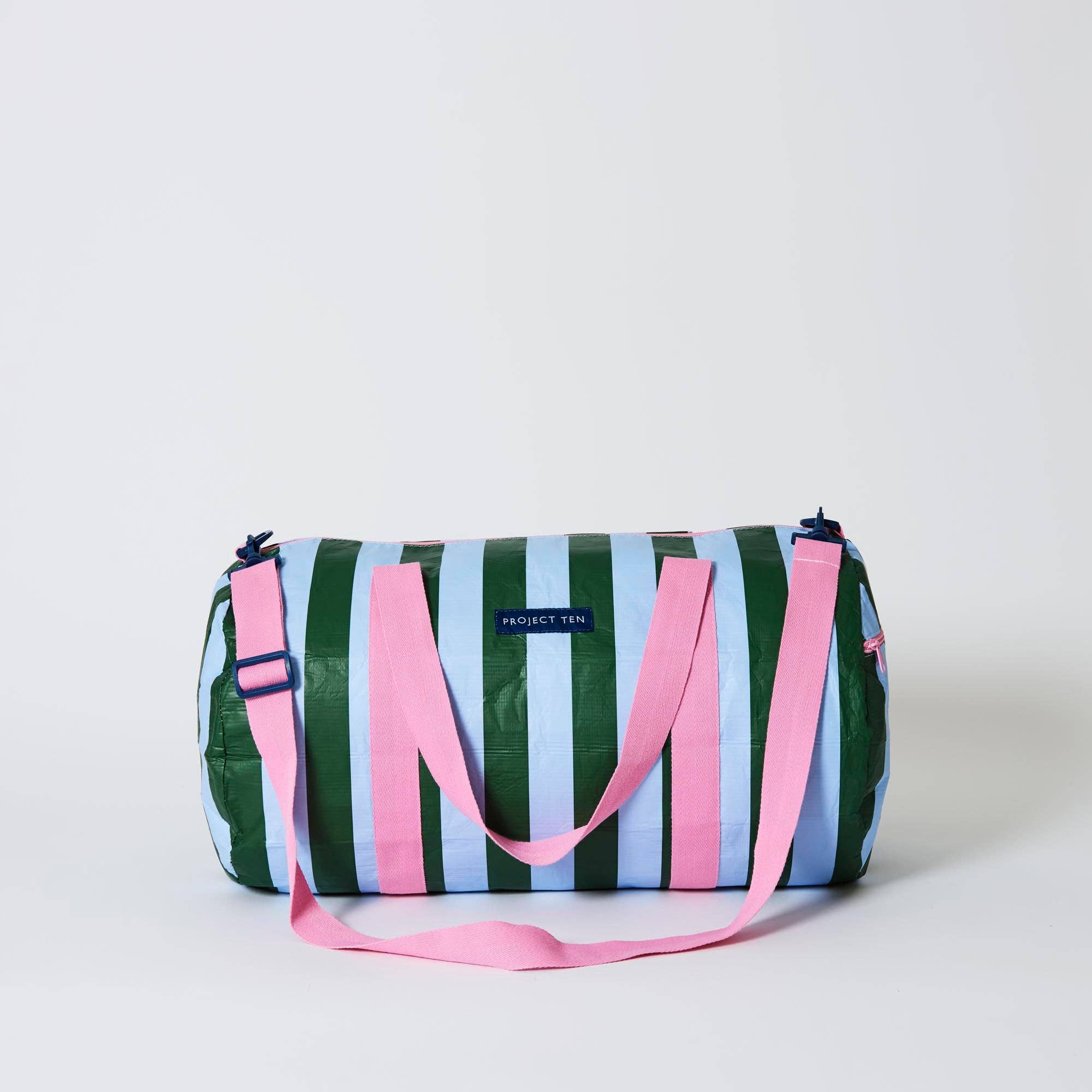 Barrel Bag – Green Blue Stripe - Gateway Gifts
