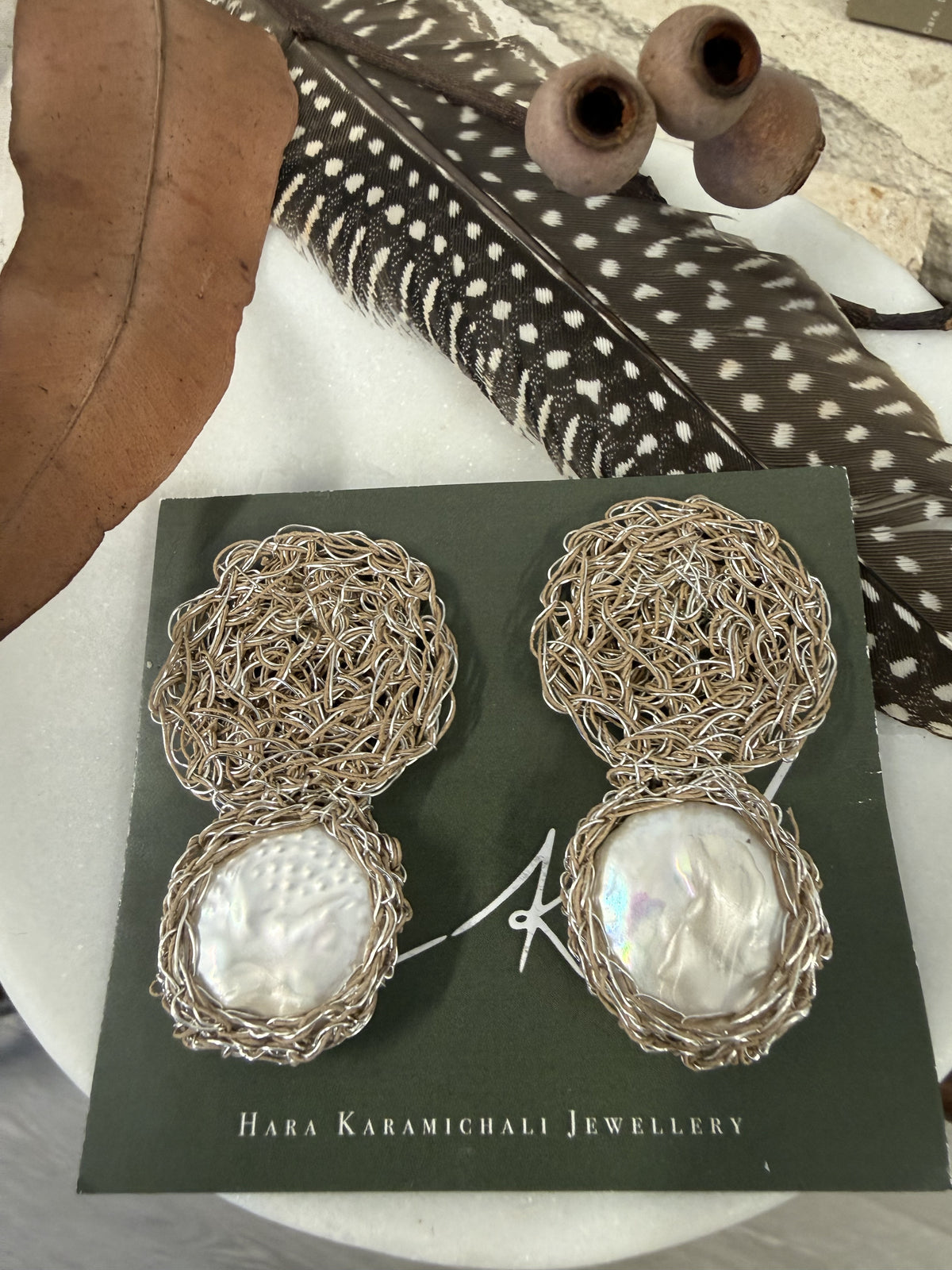 Drop Pearl Knit Wire Earrings