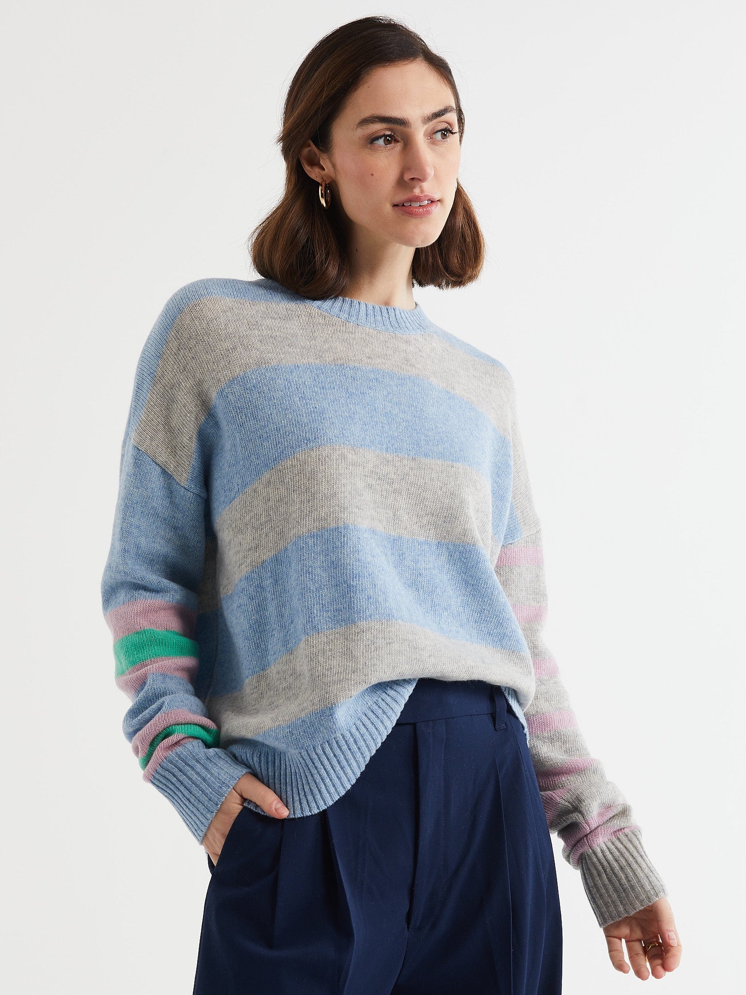 Lambs Wool Striped Crew Sky