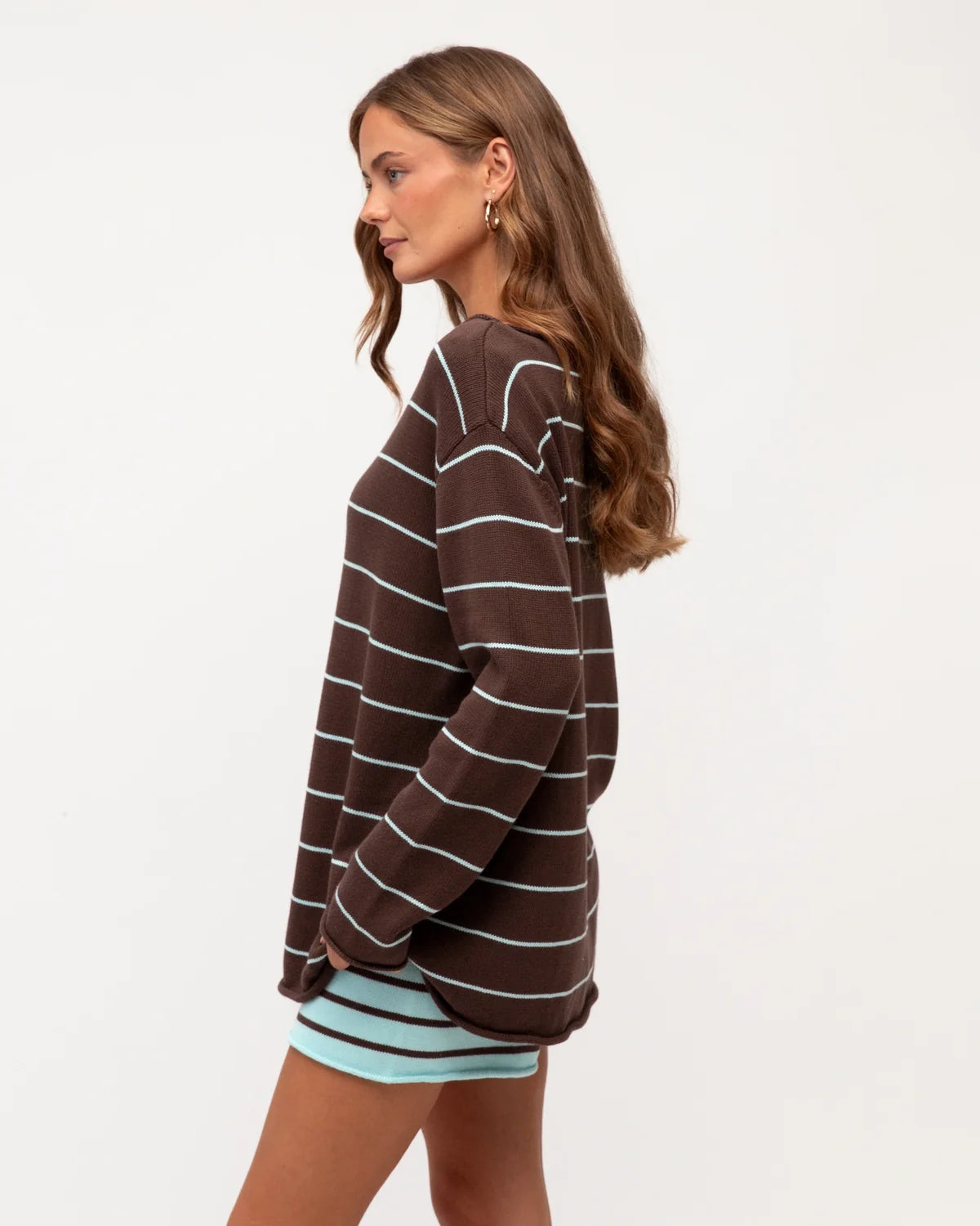 Bea Knit Shorts Aqua & Chocolate