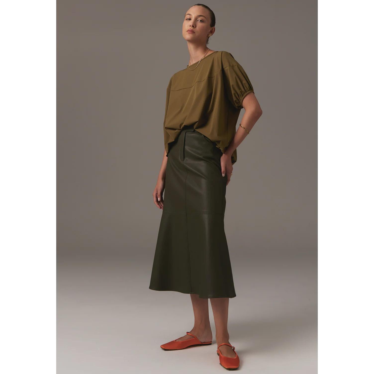 Ollie Faux Leather Skirt / Khaki