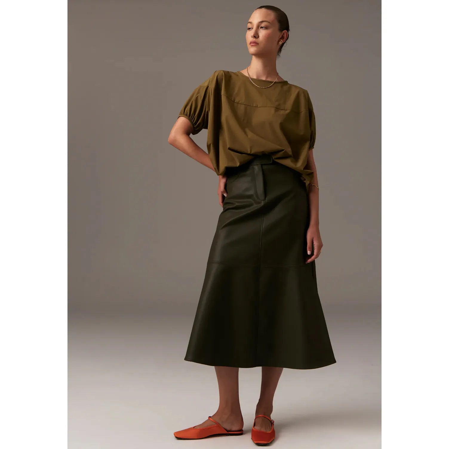 Ollie Faux Leather Skirt / Khaki