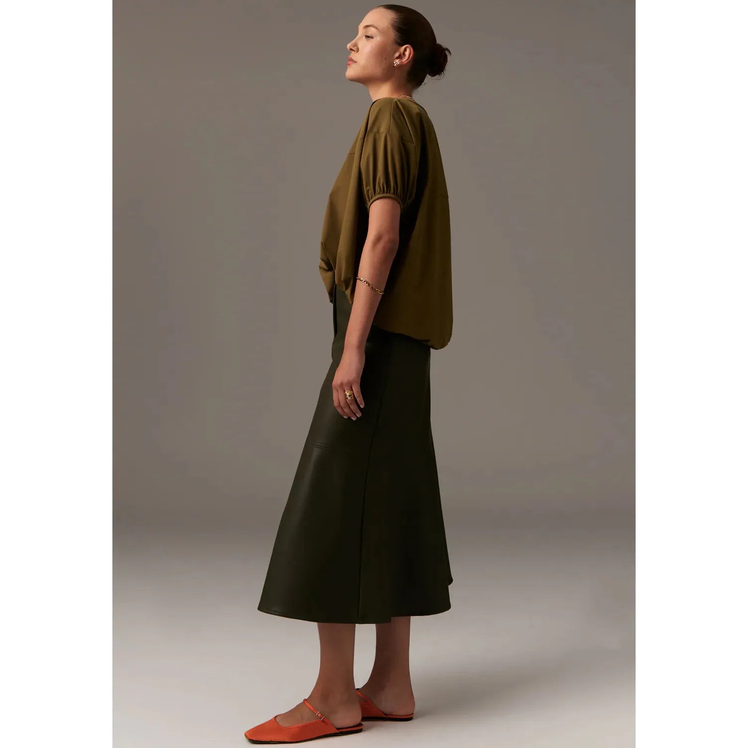 Ollie Faux Leather Skirt / Khaki