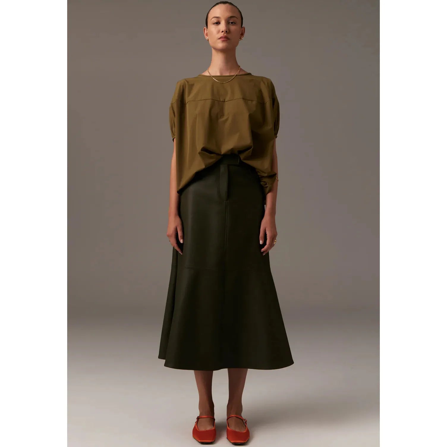 Ollie Faux Leather Skirt / Khaki