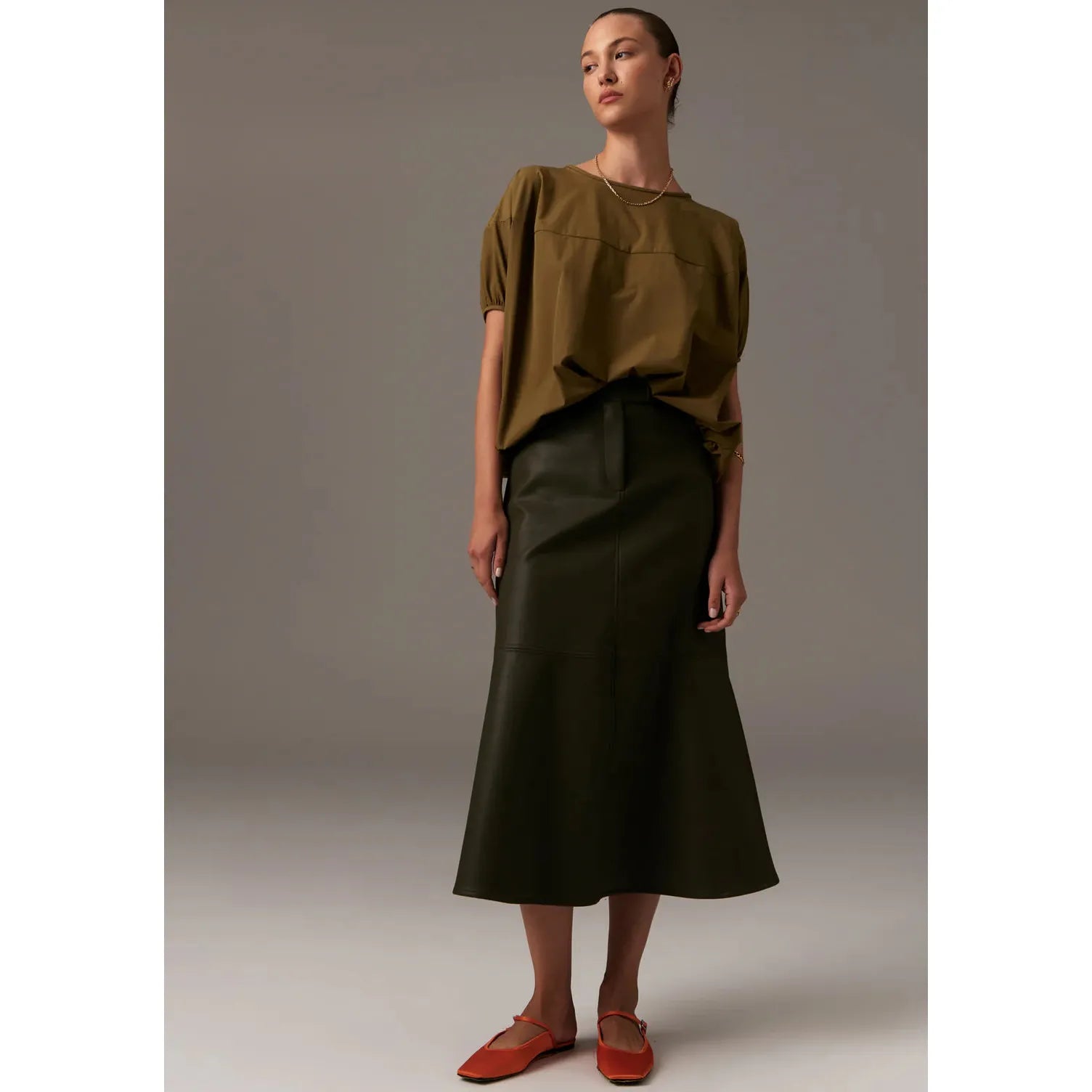 Ollie Faux Leather Skirt / Khaki