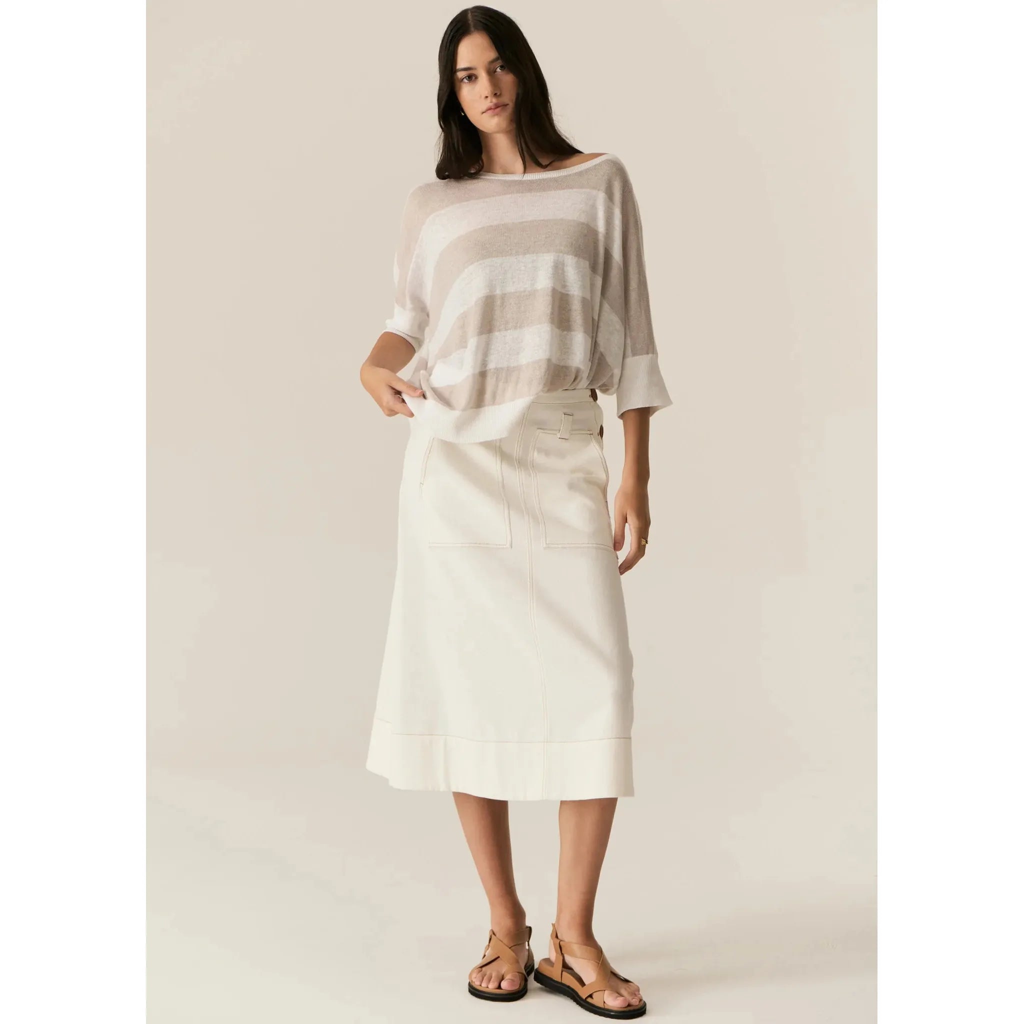 Miton Stripe Knit White/Pebble - Gateway Gifts