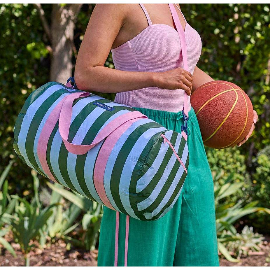 Barrel Bag – Green Blue Stripe - Gateway Gifts