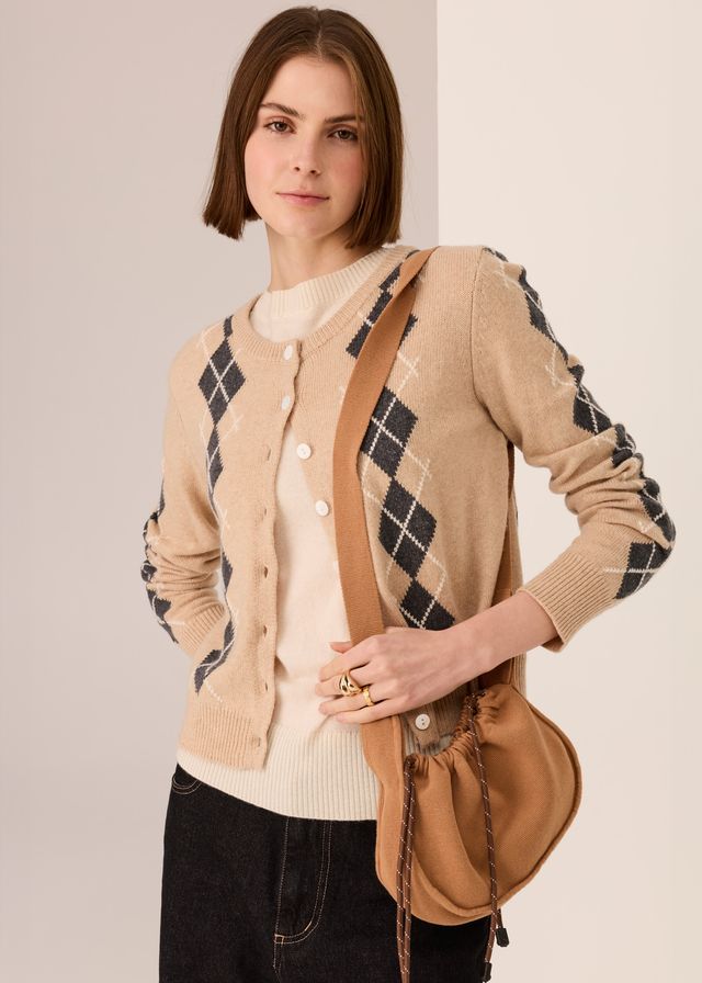 Loren Argyle Cardigan - Pebble/Charcoal - Gateway Gifts