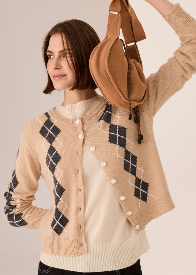 Loren Argyle Cardigan - Pebble/Charcoal - Gateway Gifts