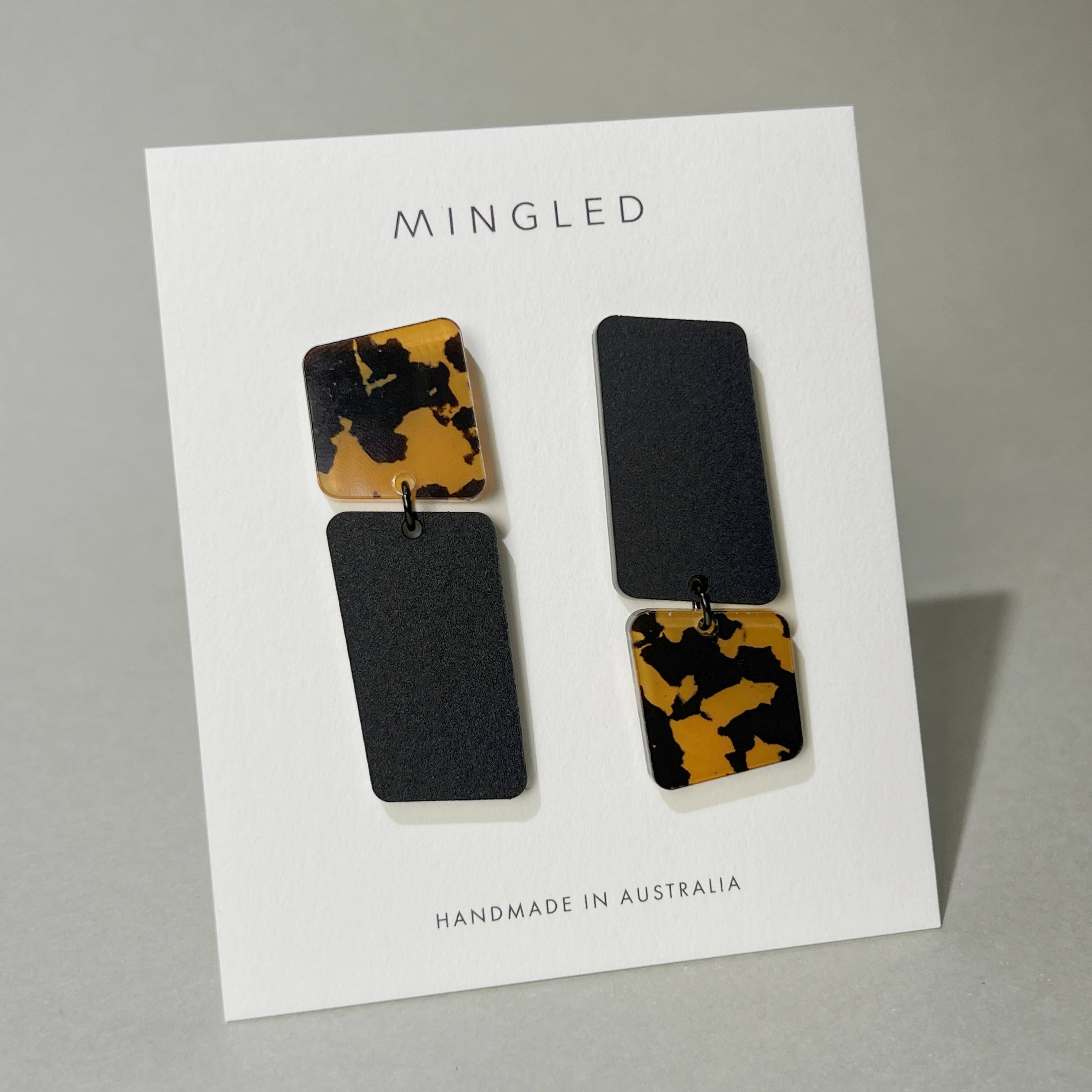 Bauhaus | Asymmetrical Dangle Earrings in Tortie and Black - Gateway Gifts