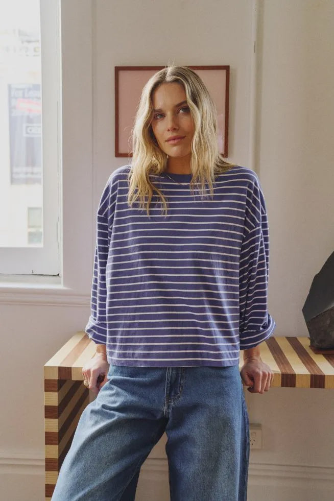 Beau Long Sleeve Tee Polo Blue /White Stripe