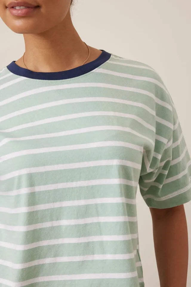 Brea Boxy Tee Seafoam/White Stripe