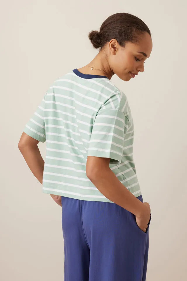 Brea Boxy Tee Seafoam/White Stripe
