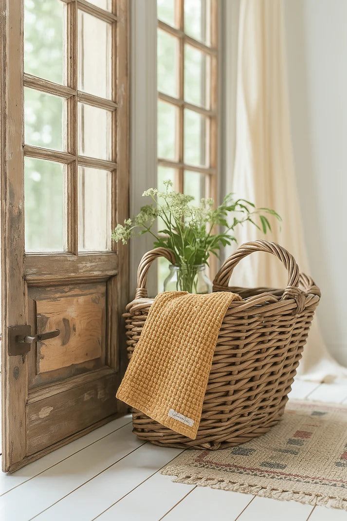 100% Organic Cotton Waffle Tea Towel / Light Rust, Cream & Natural - Gateway Gifts