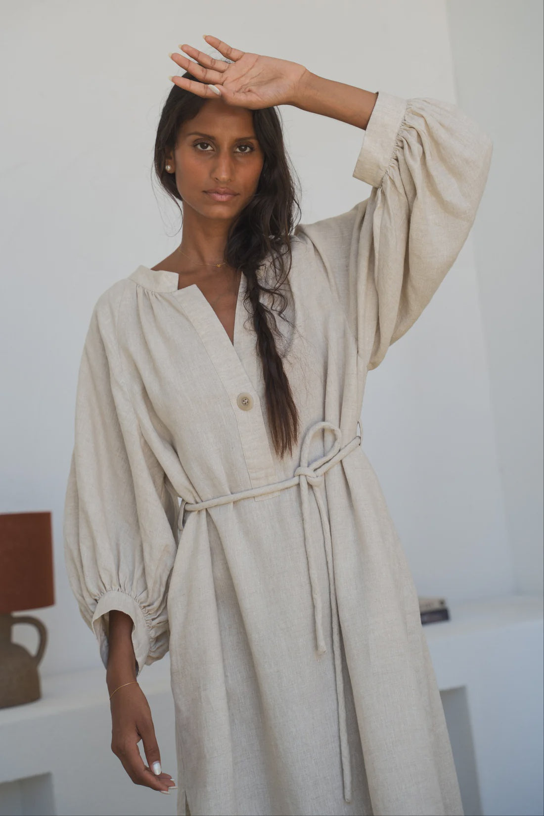 Mae Linen Dress Oatmeal - Gateway Gifts