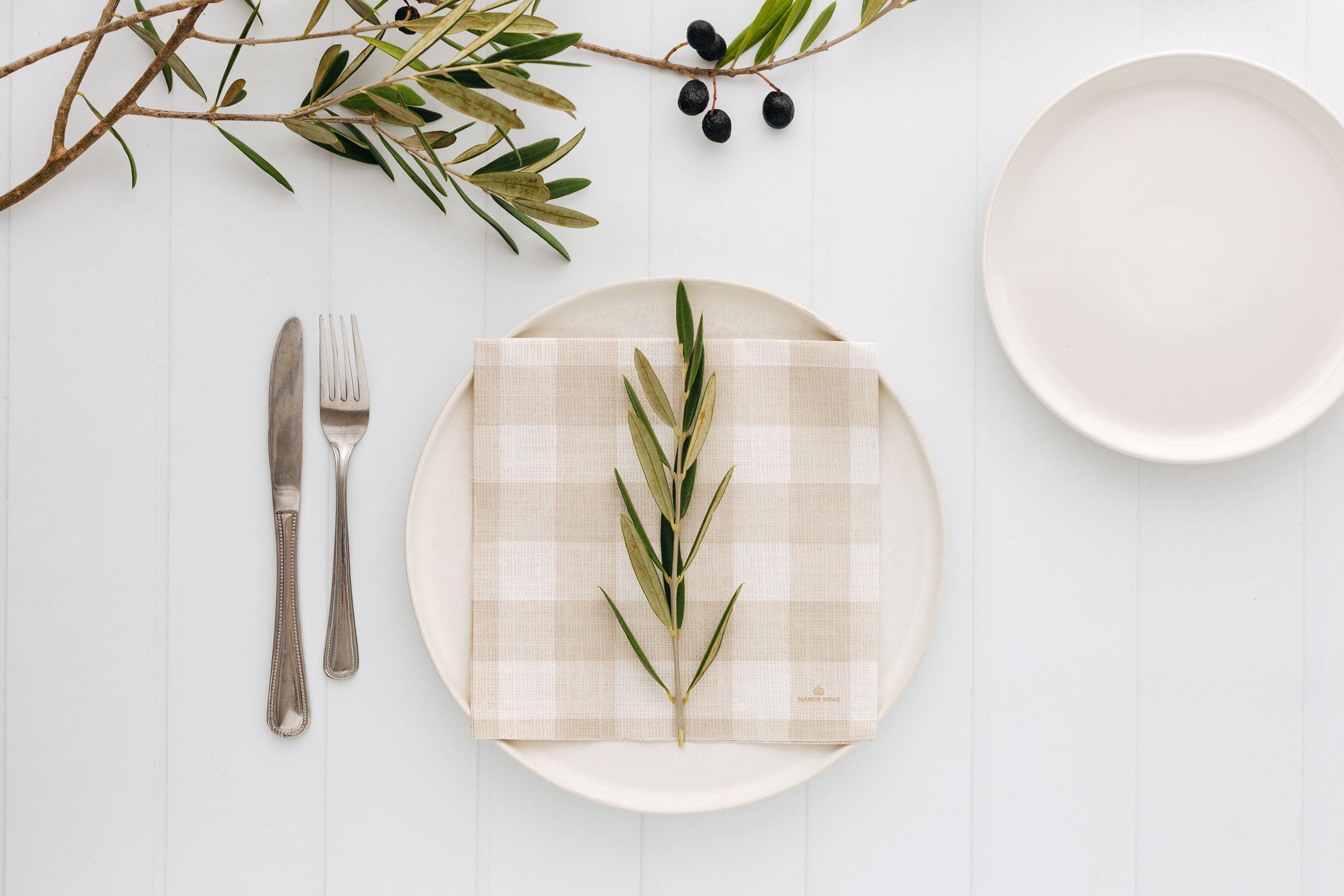 Linen Dinner Napkins - Gingham Natural