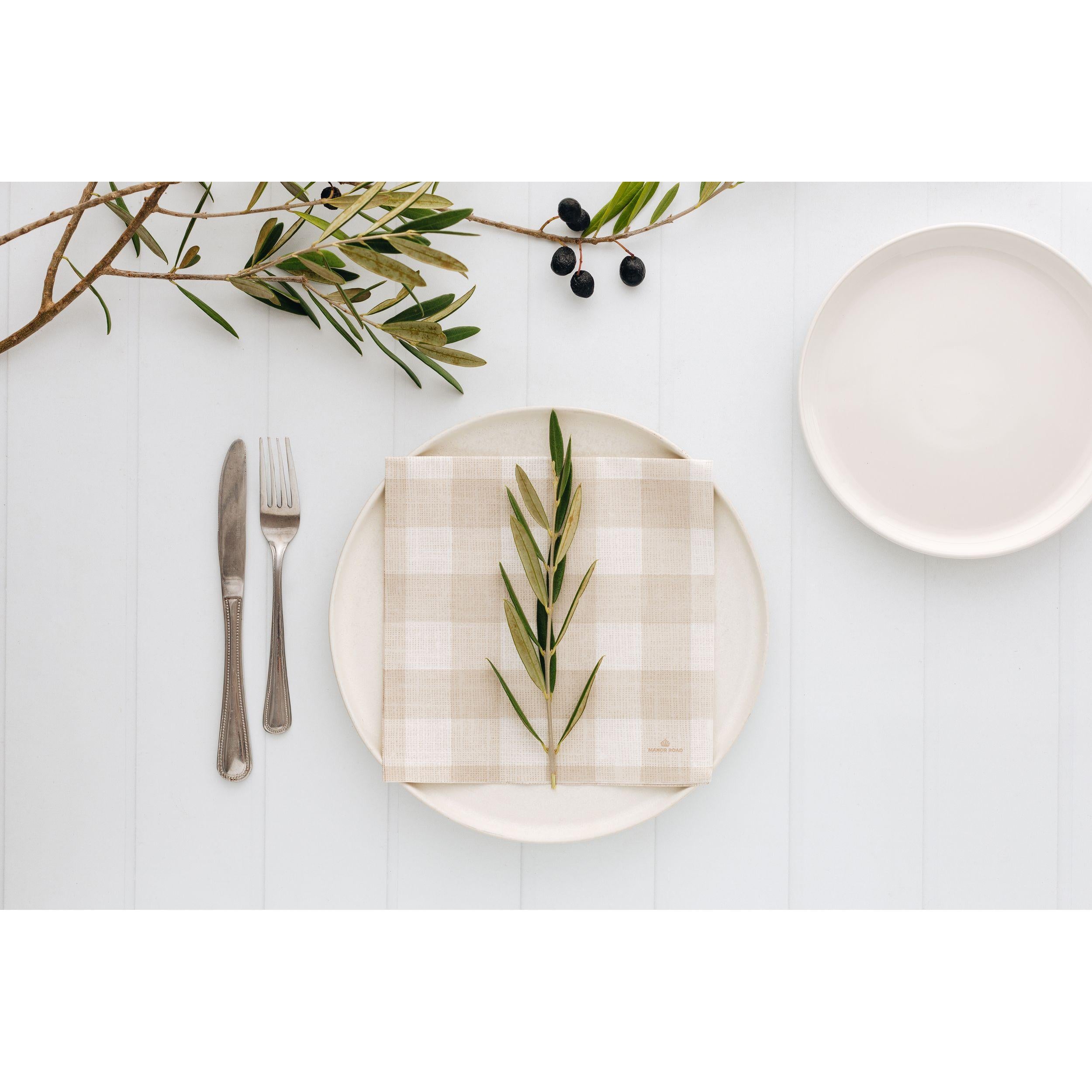 Linen Dinner Napkins - Gingham Natural