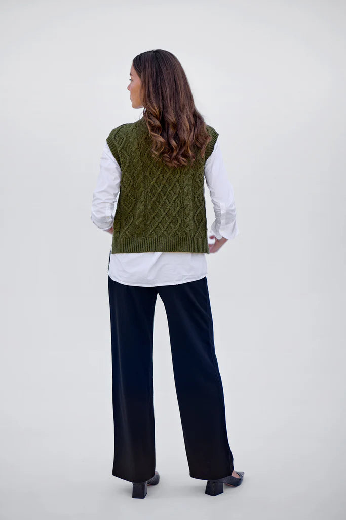 Cable Button Vest Khaki