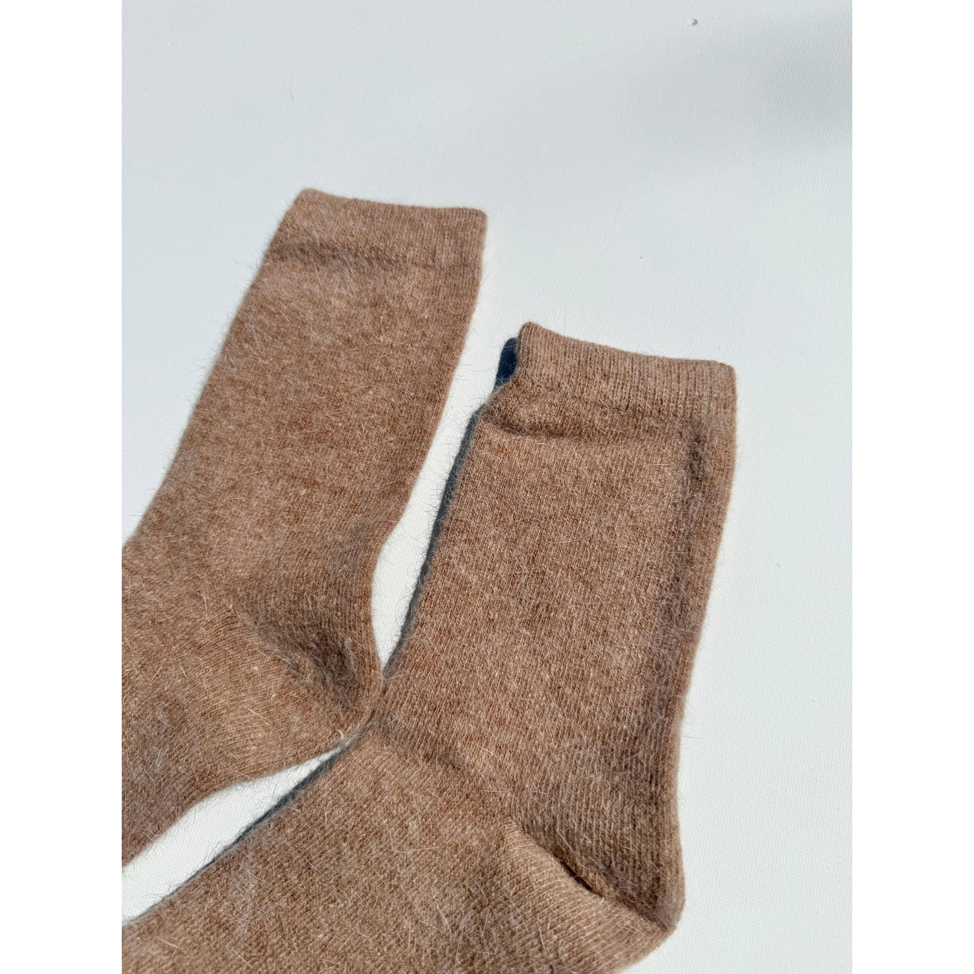 FLUFFY ANGORA SOCKS - NEUTRAL: Dark mushroom / Women’s 7.5 - 11.5, Men’s 6.5 - 10.5