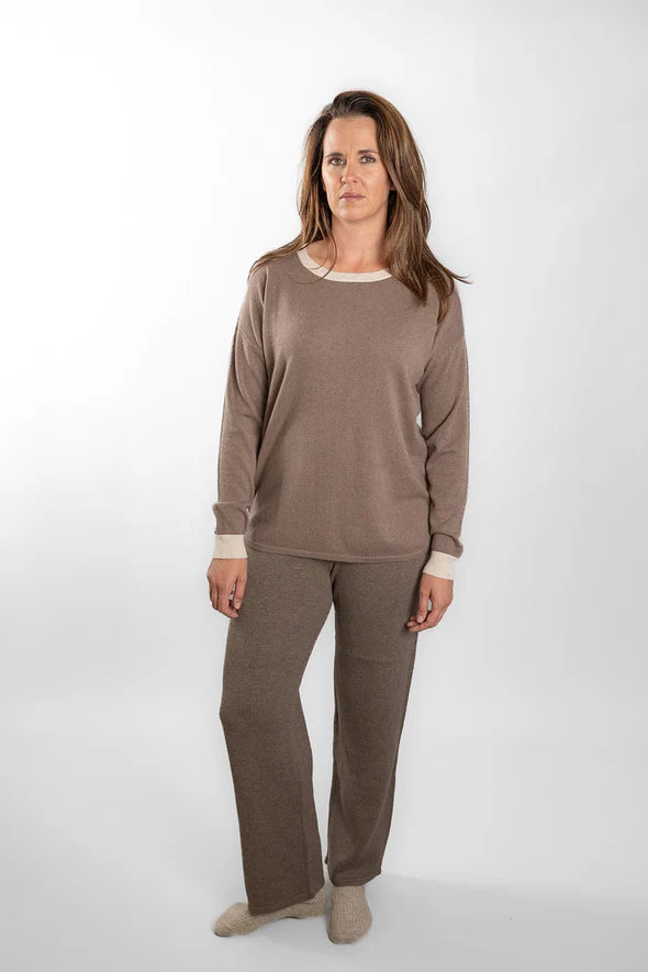 Brown Swing Jumper with Oatmeal Contrast