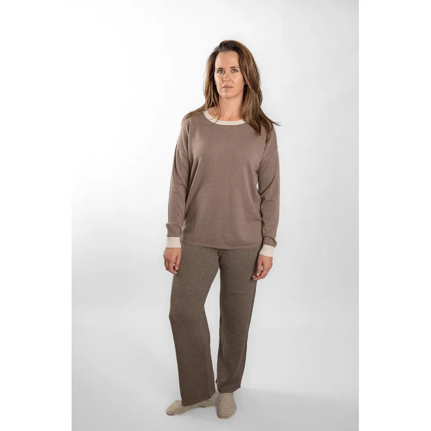 Brown Swing Jumper with Oatmeal Contrast