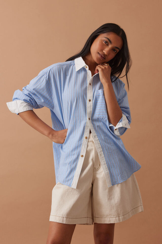 Peta Oversized Shirt Powder Blue Stripe