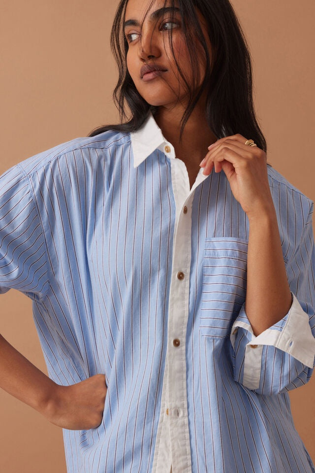 Peta Oversized Shirt Powder Blue Stripe