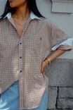 Peta Oversized Shirt Toffee Check - Gateway Gifts