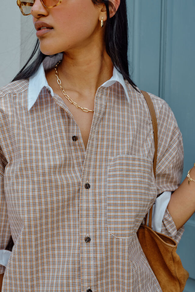 Peta Oversized Shirt Toffee Check - Gateway Gifts