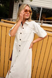 Ava Short Sleeve Midi Dress / Fresh Ecru Twill