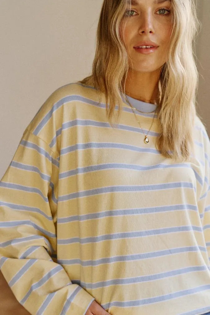 Beau Long Skeeve Tee butter/China Blue Stripe