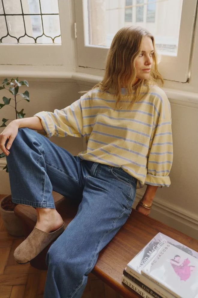Beau Long Skeeve Tee butter/China Blue Stripe
