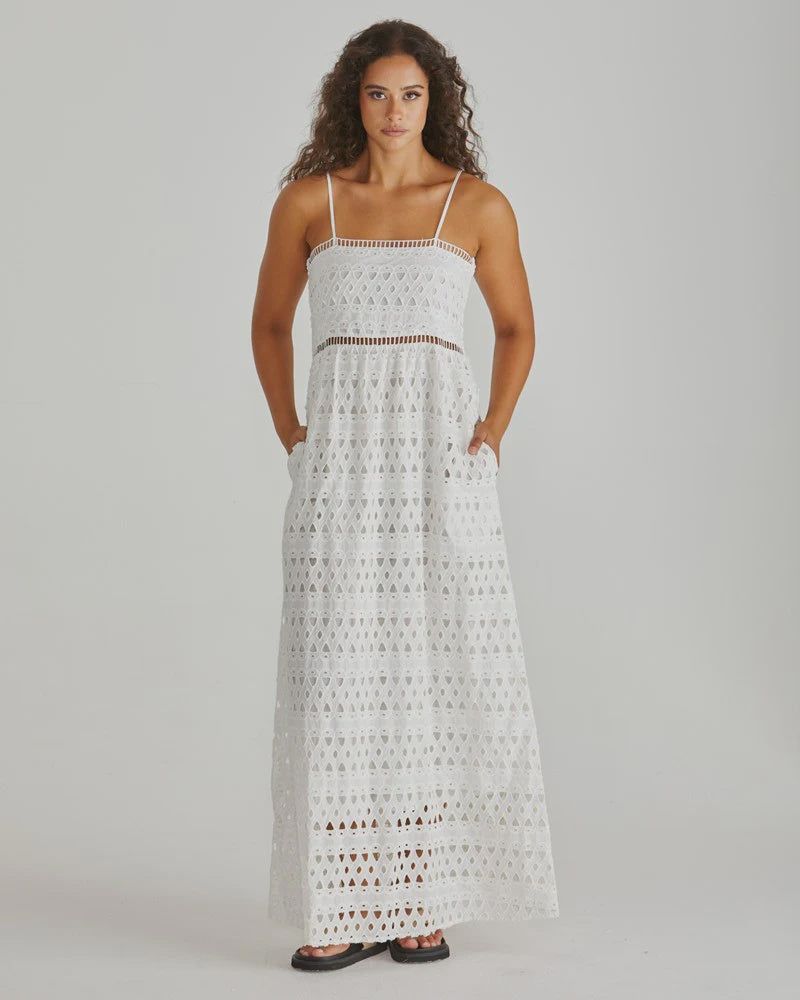 Kali Broderie Dress White