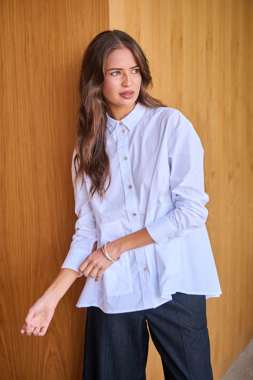 Flared Poplin Shirt White - Gateway Gifts