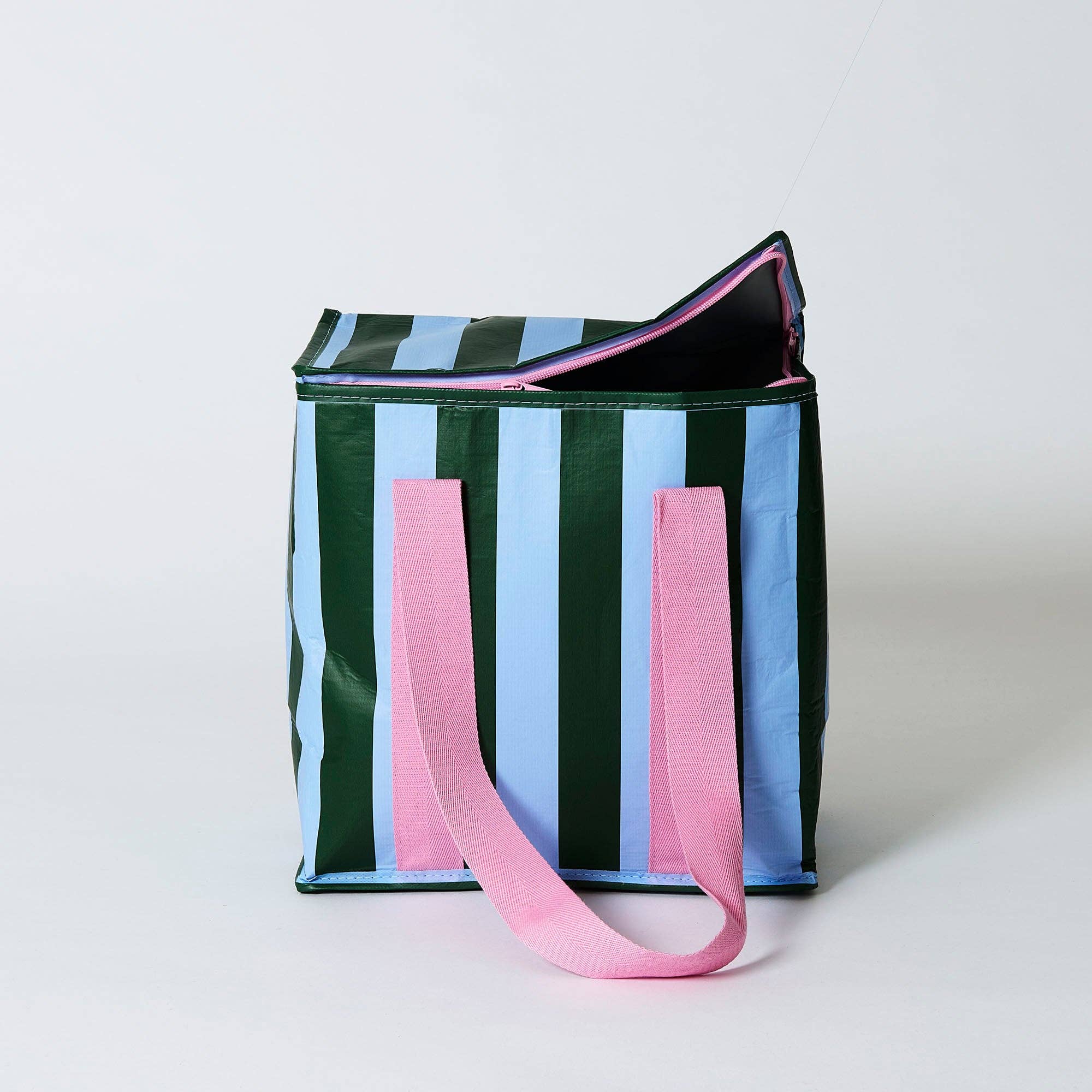 Green Blue Stripe Medium Insulated Tote