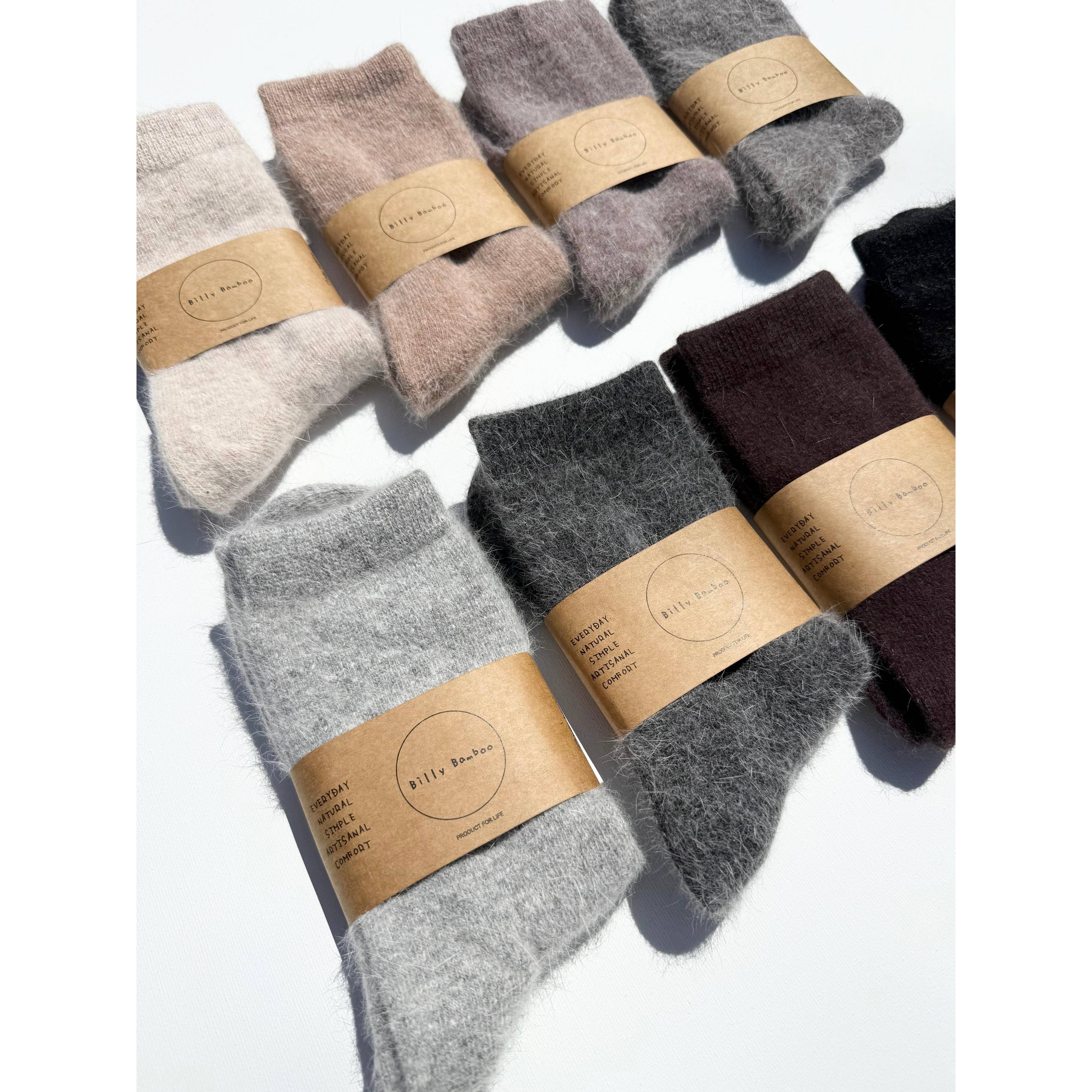 FLUFFY ANGORA SOCKS - NEUTRAL: Dark brown / Women’s 7.5 - 11.5, Men’s 6.5 - 10.5