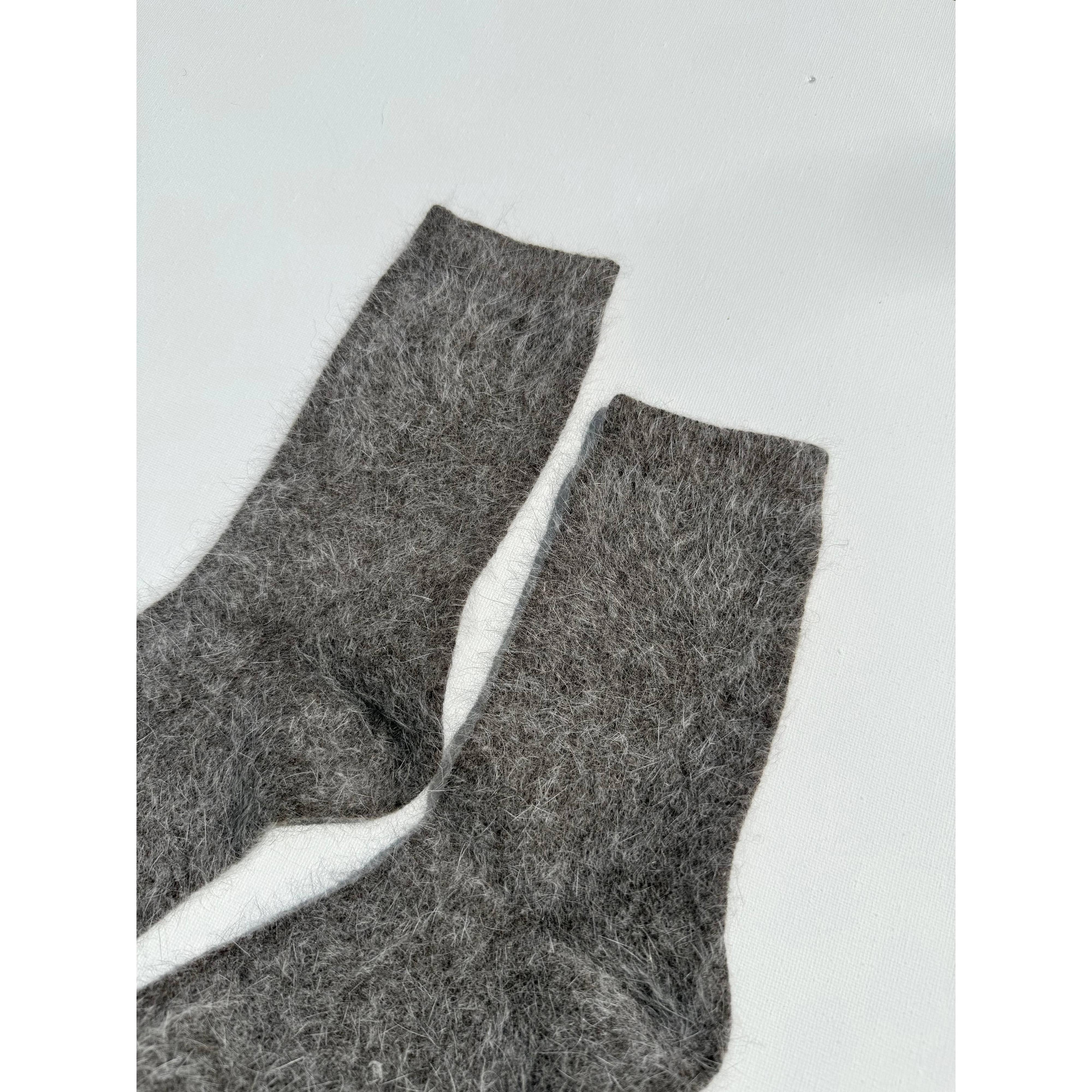 FLUFFY ANGORA SOCKS - NEUTRAL: Dark brown / Women’s 7.5 - 11.5, Men’s 6.5 - 10.5